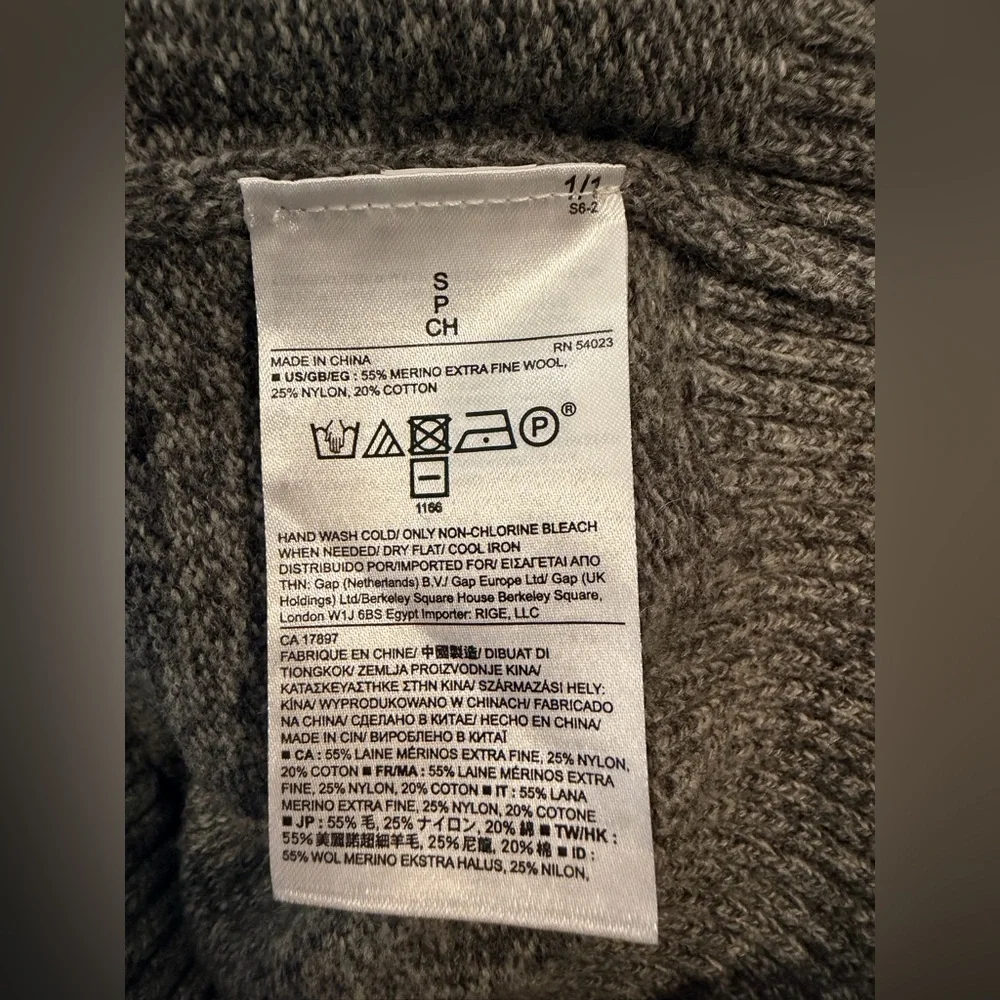 Banana Republic Men’s Shawl Collar Sweater Gray Merino Wool Pullover Size Small